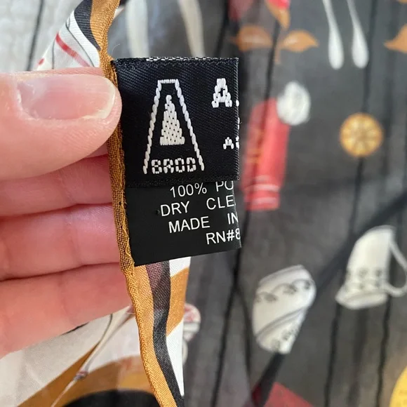 Vintage A. Brod tea flower fruit lemon strawberry scarf bag scarf neck scarf - Picture 3 of 7